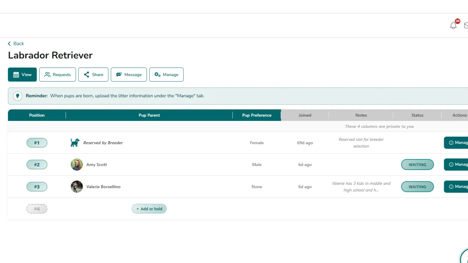 Reserve Breeding Dog(s) on your Waitlist