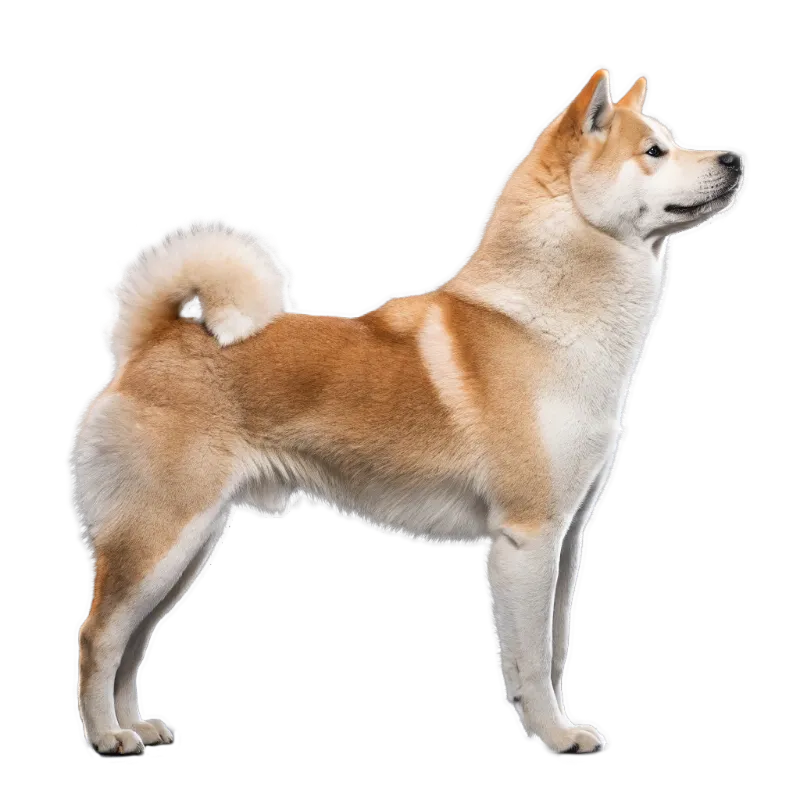 A profile image of an Akita dog standing