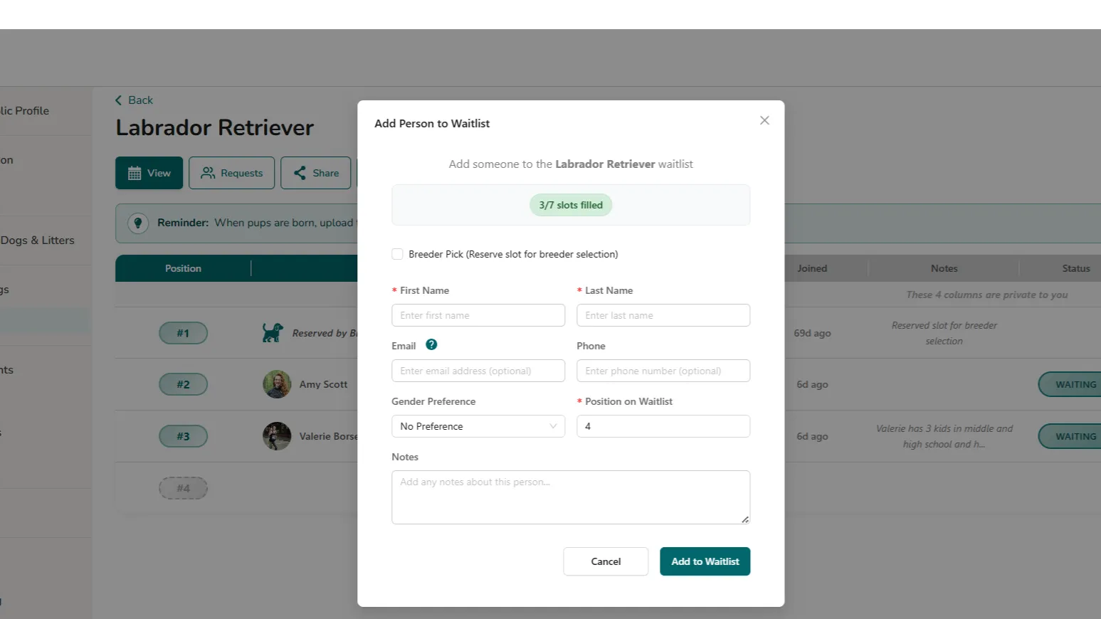Manually Add to Waitlist