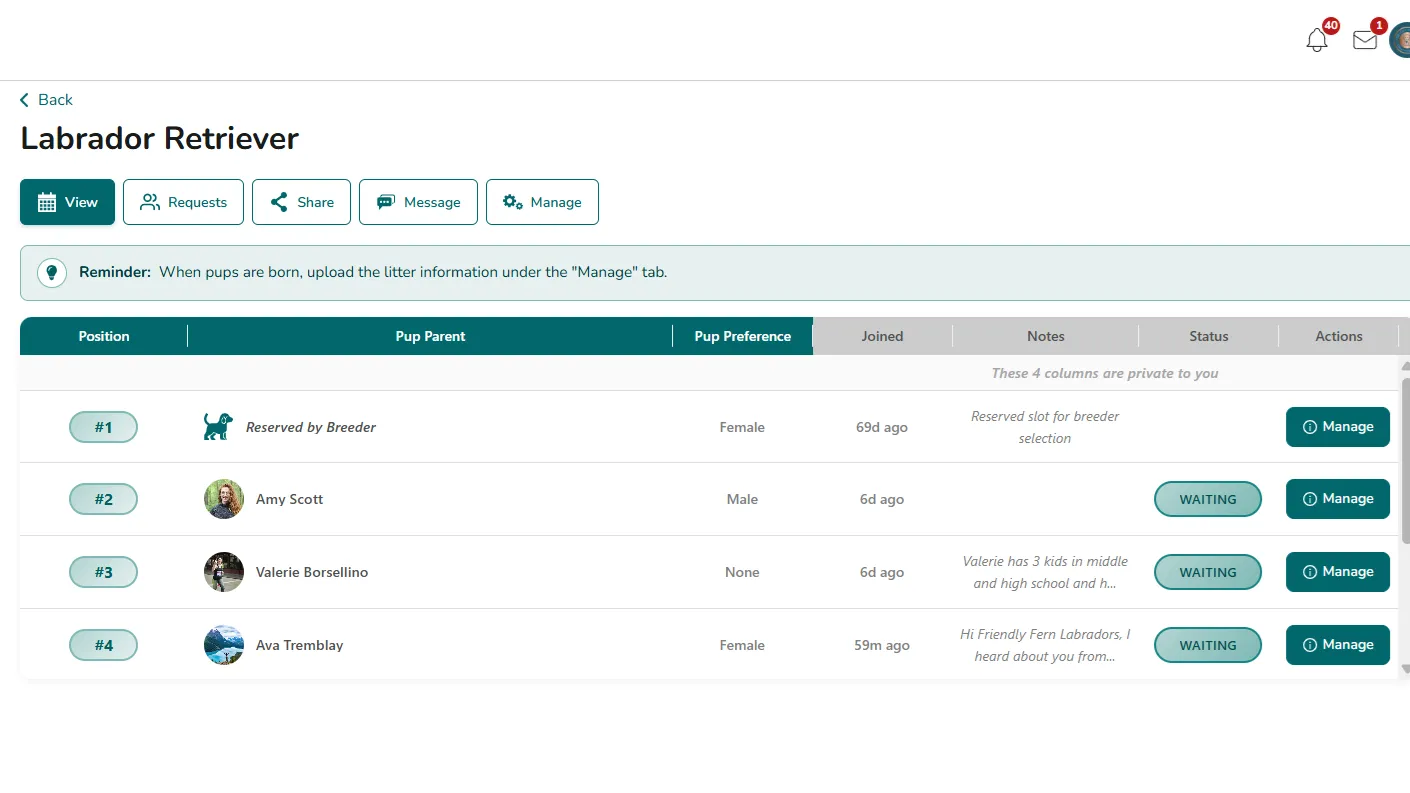 Manage Waitlist - Change a Pup Parent's Position
