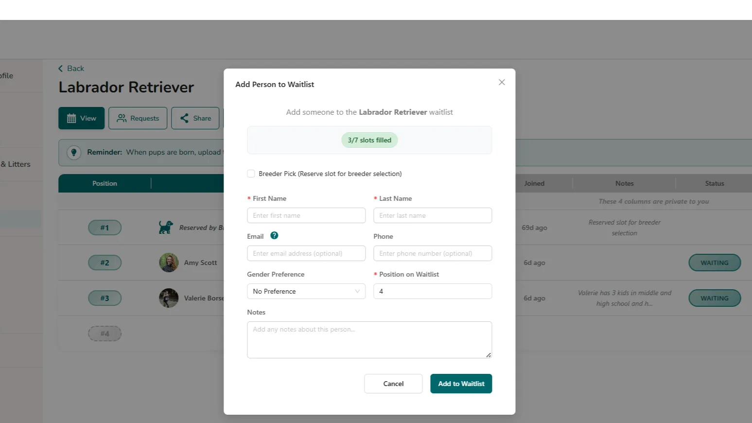 Reserve Breeding Dog(s) on your Waitlist