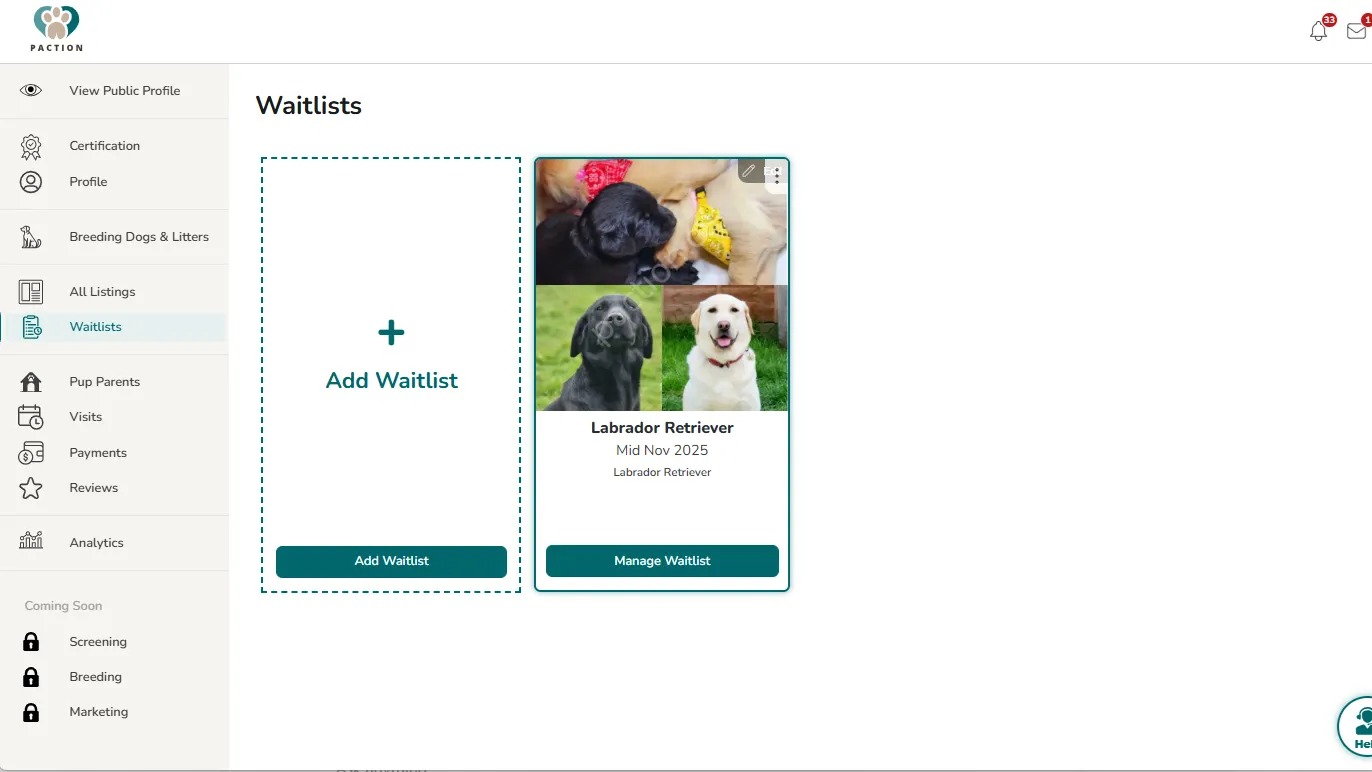 Reserve Breeding Dog(s) on your Waitlist