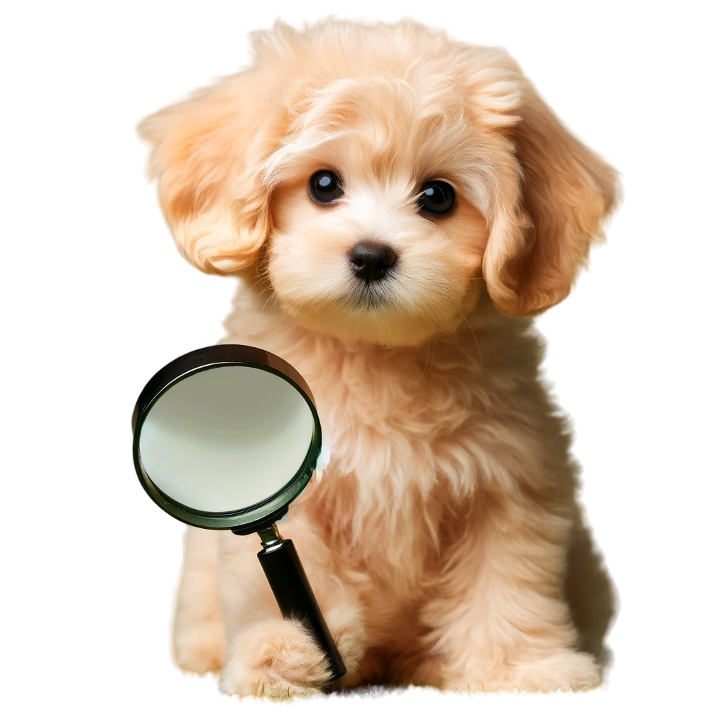 puppy with magnifying glass