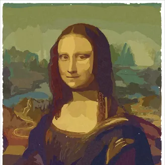 A cartoon image of the Mona Lisa painting.